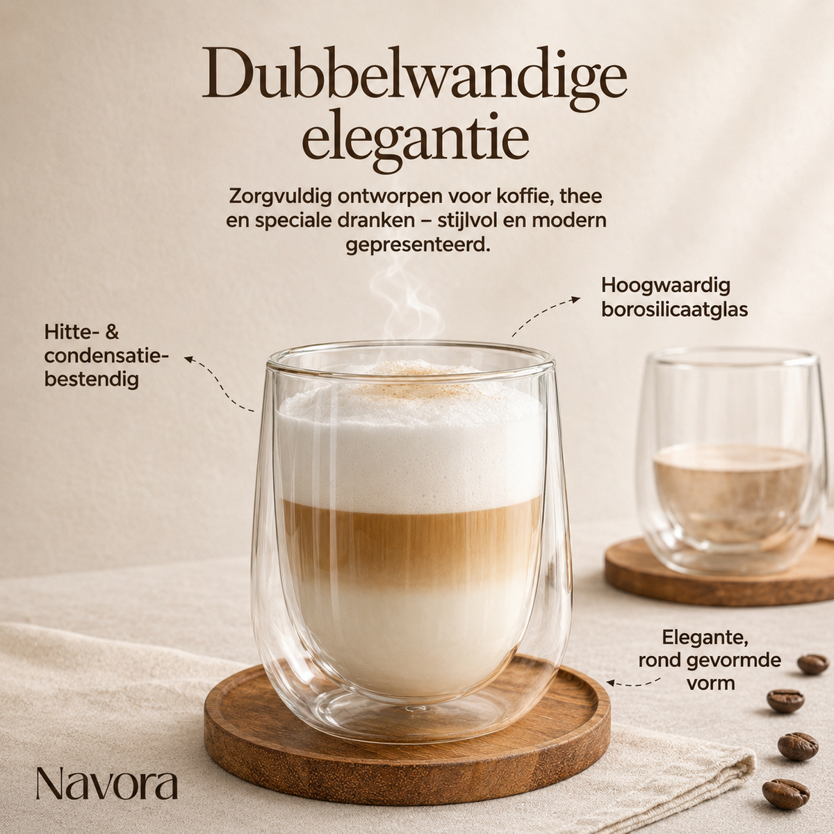 Latte macchiato glazen met onderzetters, set van 6 · 350 ml