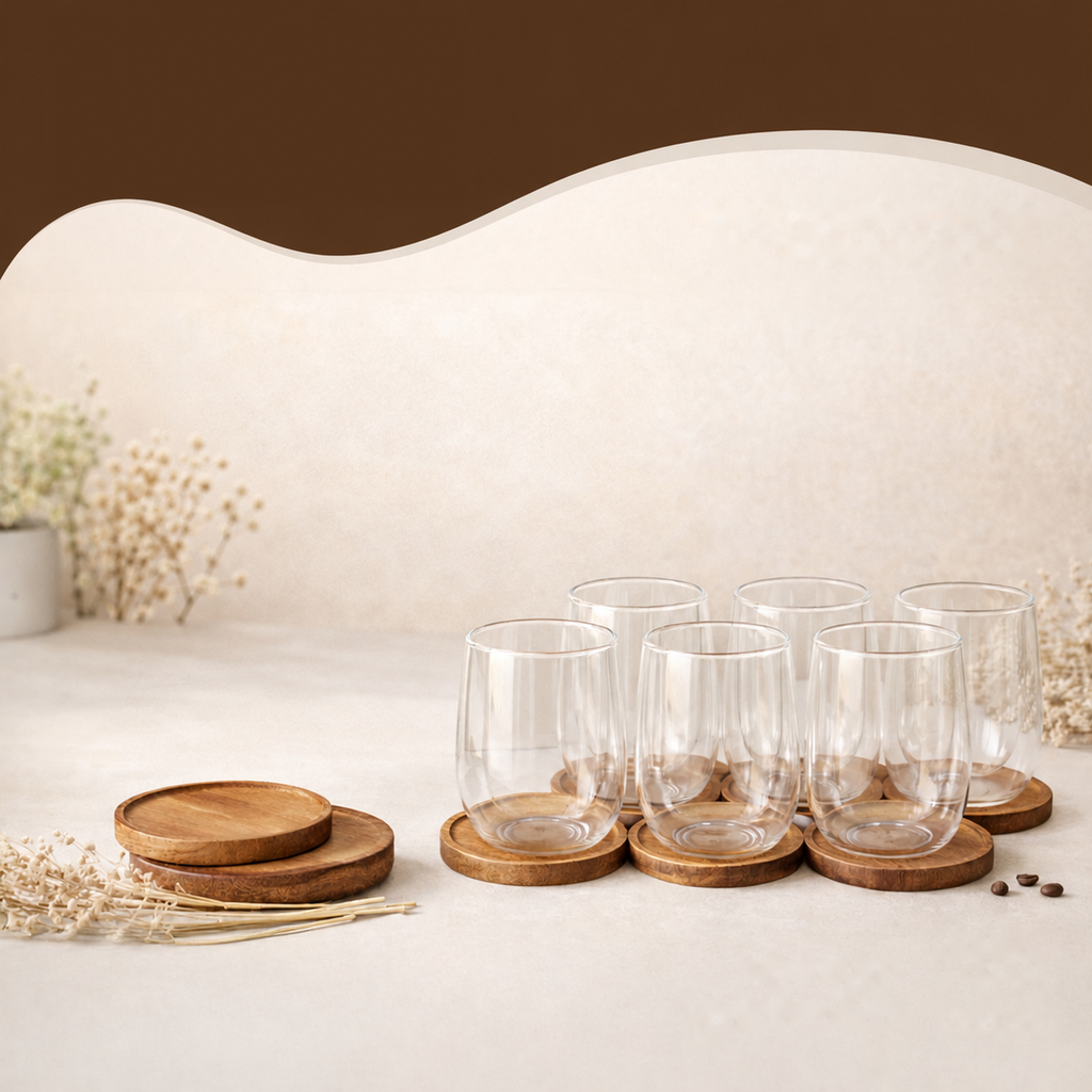 Latte macchiato glazen met onderzetters, set van 6 · 350 ml